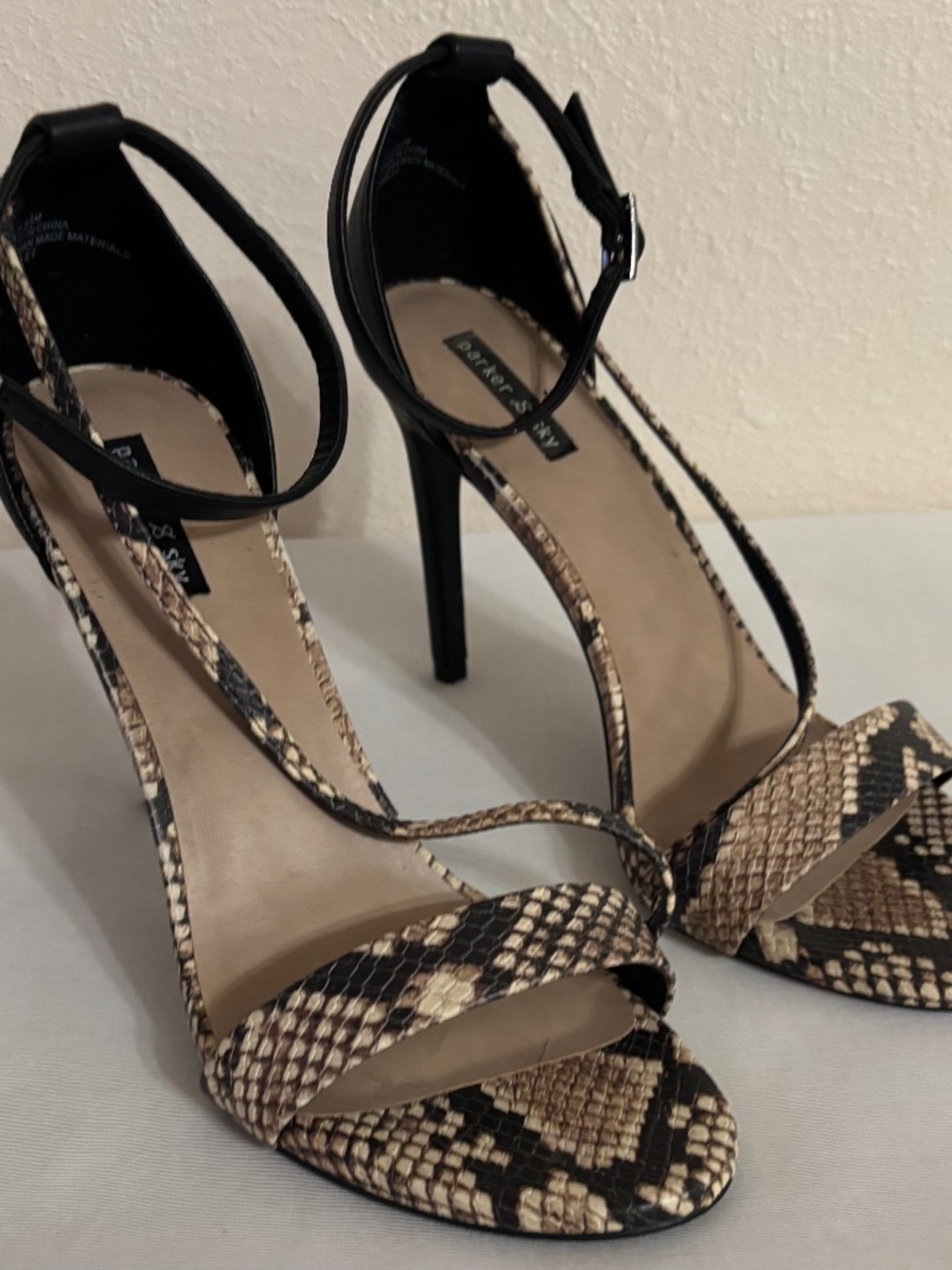 Parker & Sky Snake Print Heels with Straps, 9.5M